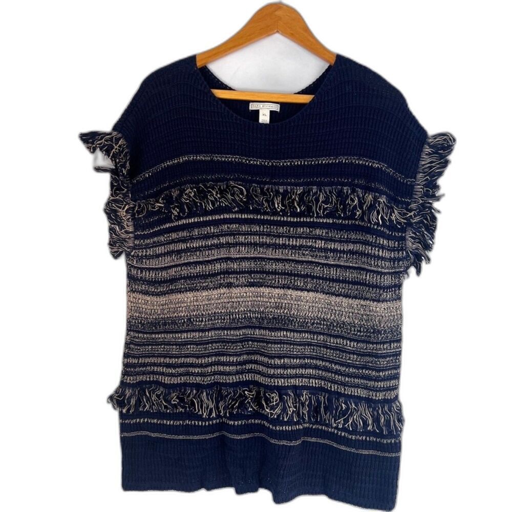 Dana Buchman‎ Fringed Knit Sweater Boho Country Earthy Rustic Size XL